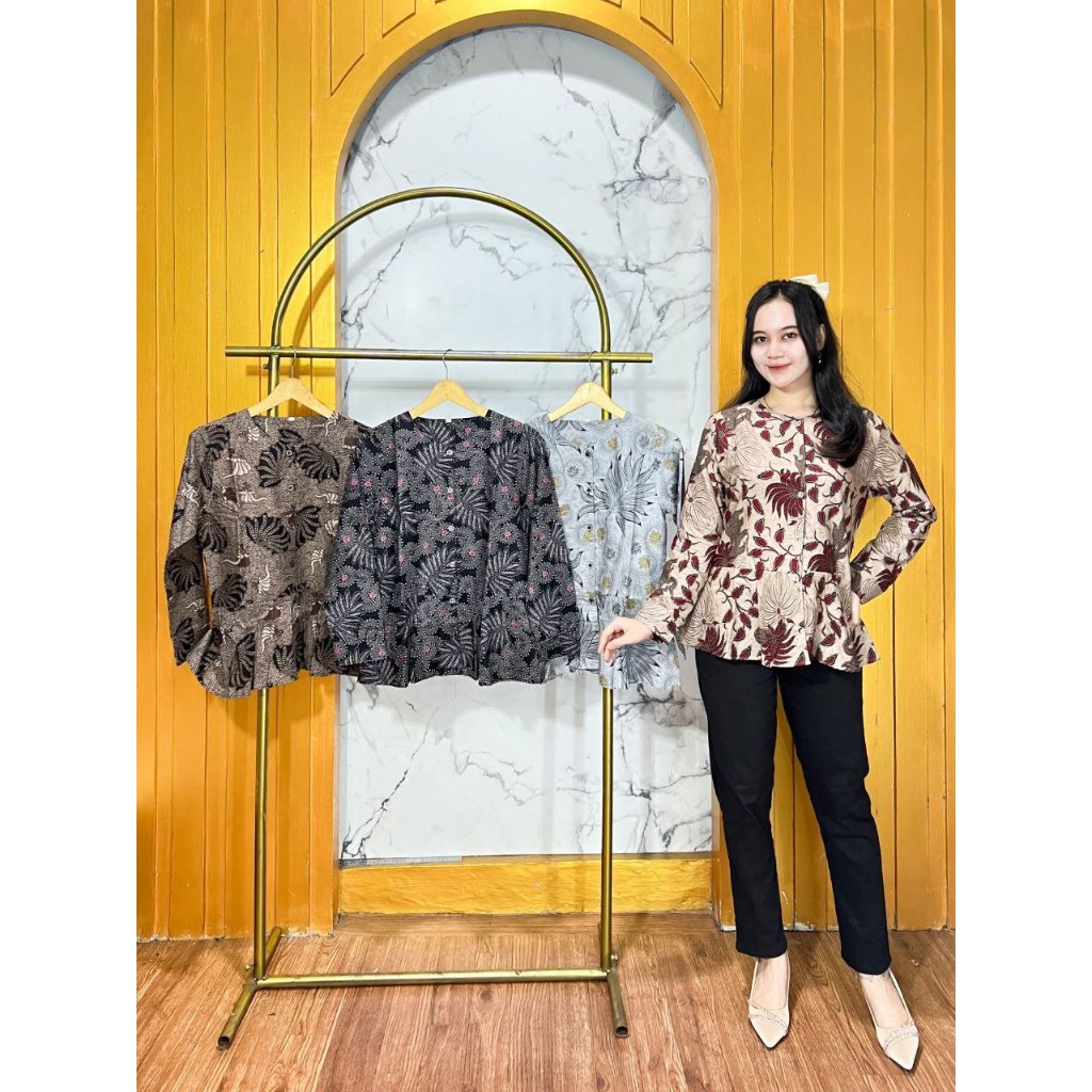 Marin Outfit Atasan Wanita Batik Lengan Panjang Baju Kerja Wanita Baju Batik Wanita Resmi Seragam