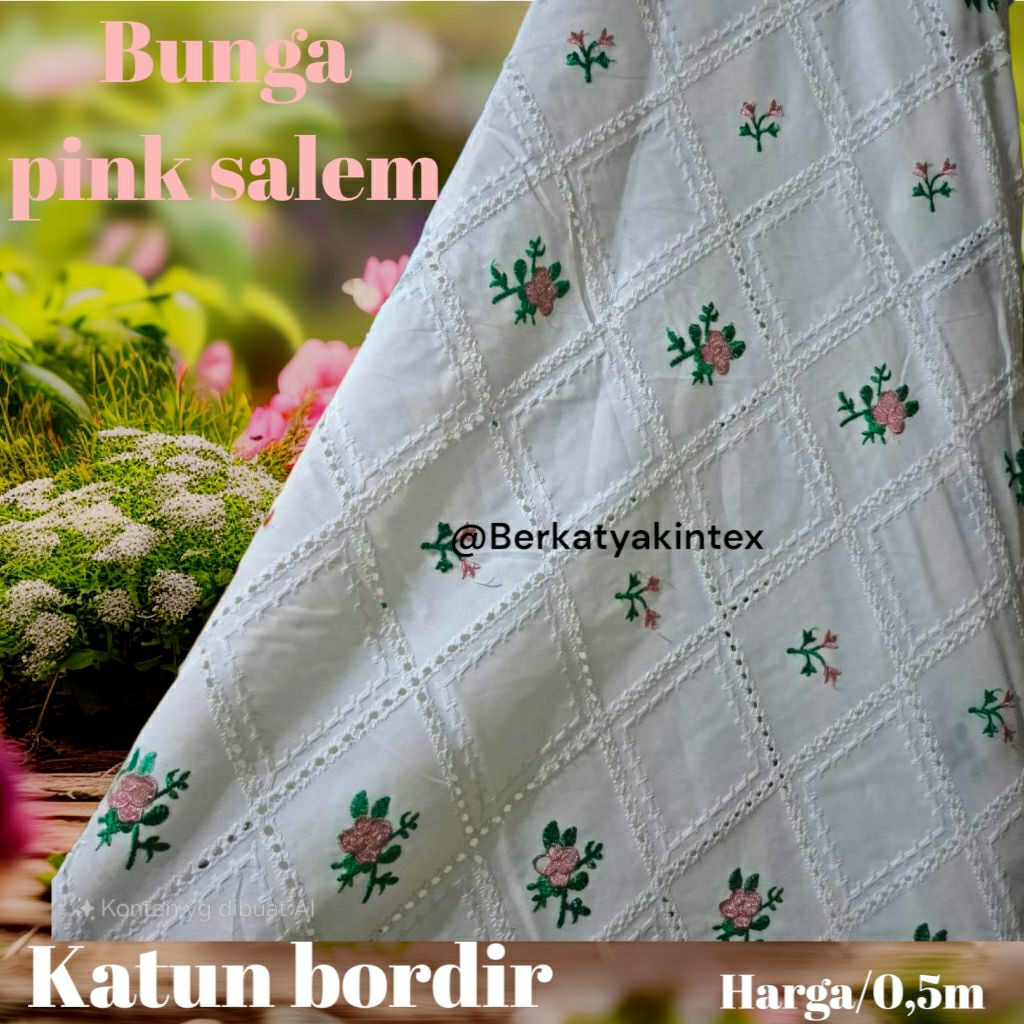 kain katbol motif bunga - kain katun bordir bolong bunga pink salem - kain bordir motif bunga harga/