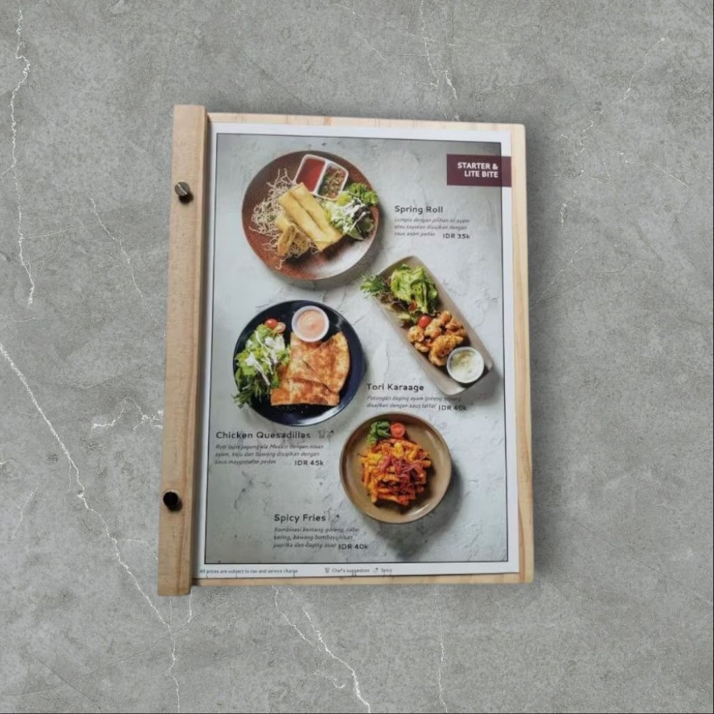 

buku menu kayu tebal satu muka ukuran A4