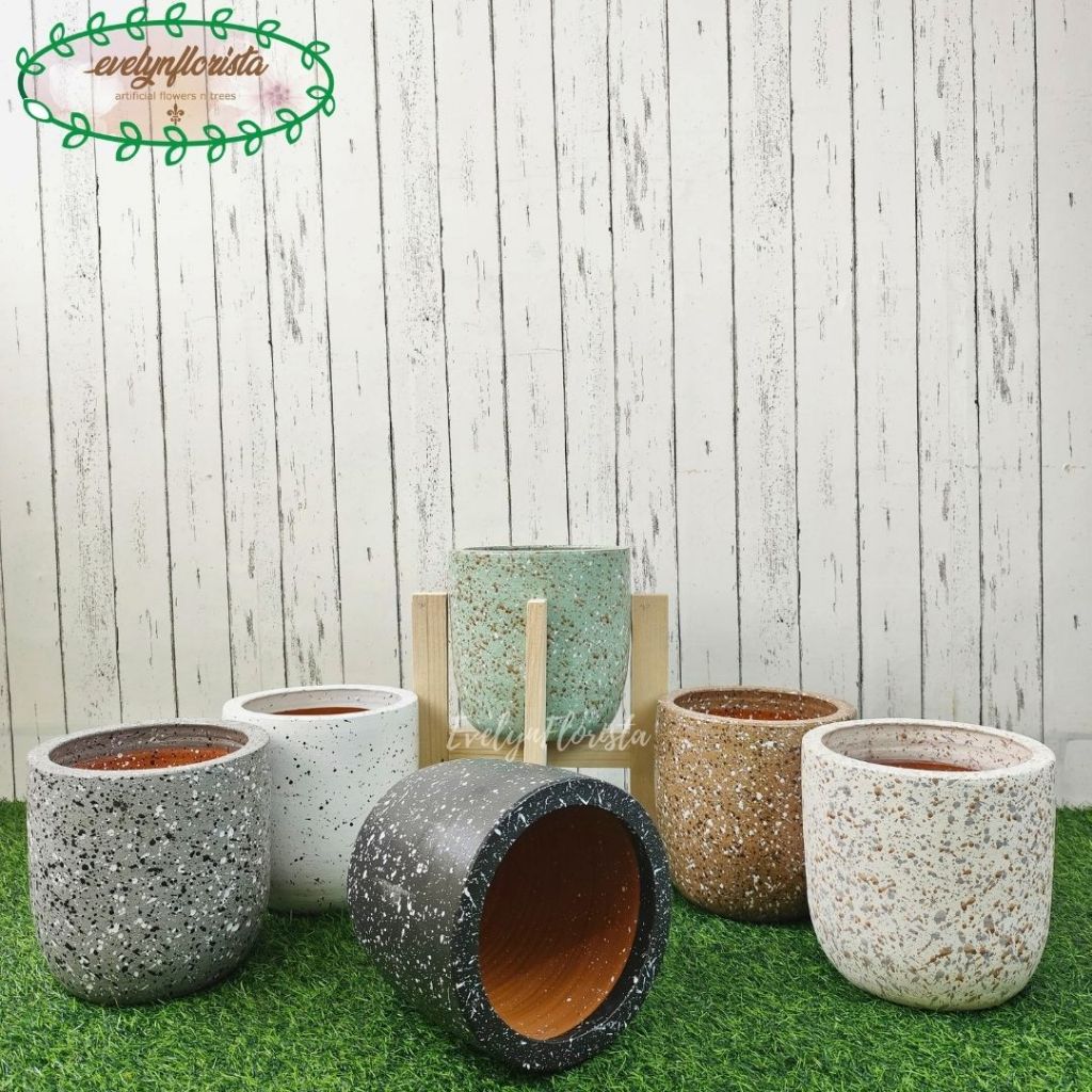 Pot Motif Teraso Pot Terracotta Model Kapsul Kecil Variasi Warna Pot Standing Kaki 4 Pot Hiasan Ruan