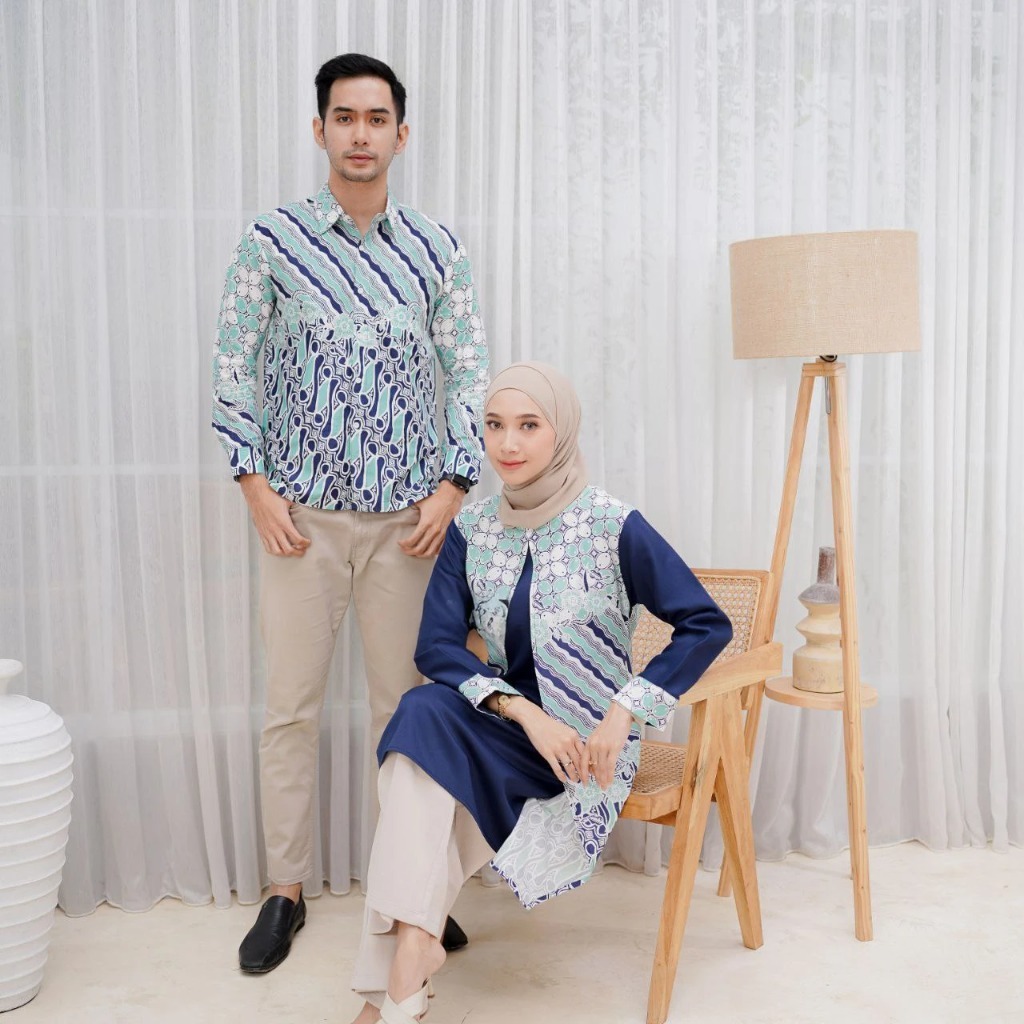 BATIK PEKALONGAN 88  - Couple Deana Tunik & Kemeja Batik Kombinasi Bahan Katun Outfit Kerja BKIL