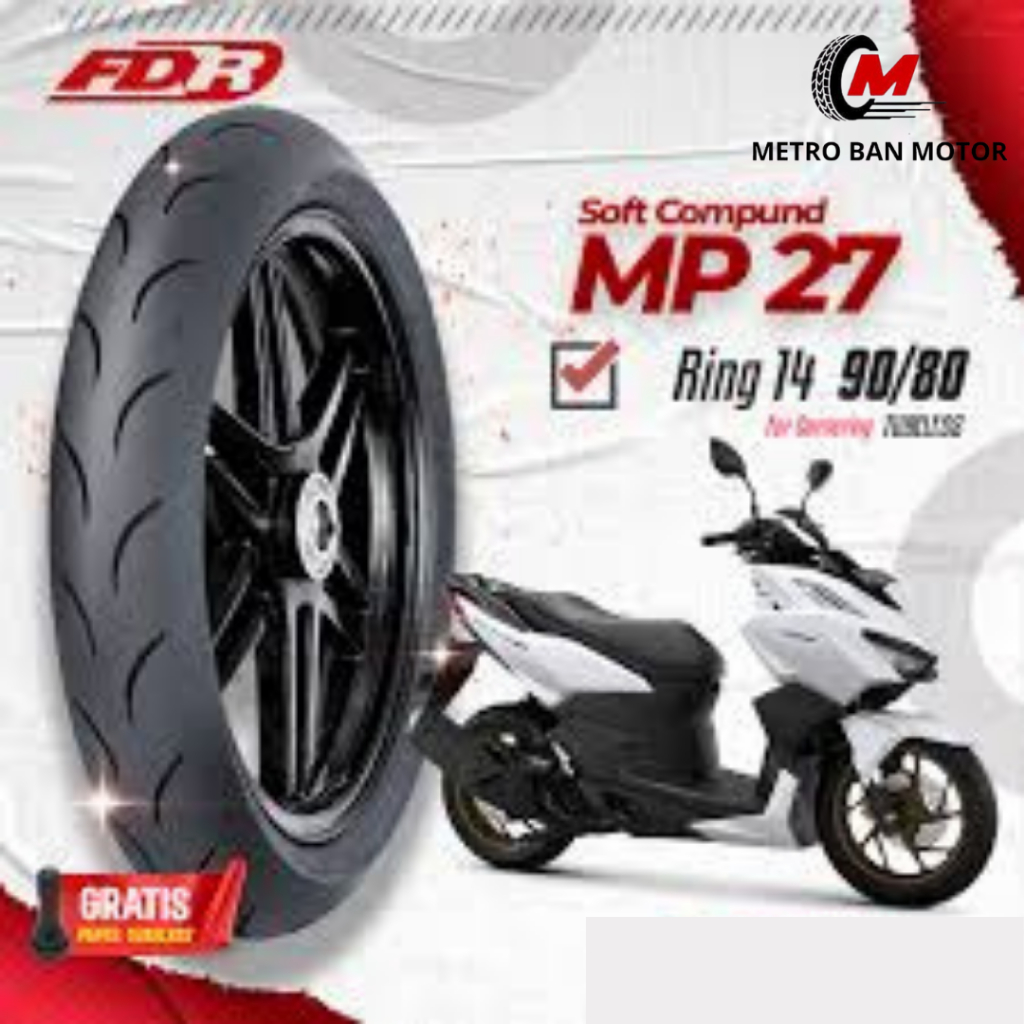 BAN FDR RING 14 90/80 SPORT MP 27  SATUAN/SEPASANG BAN TUBELES MOTOR MATIC