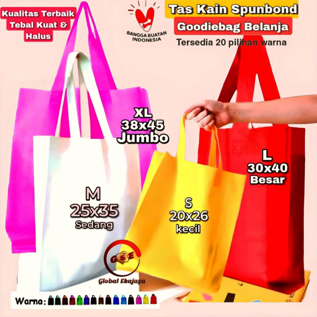 

Goodiebag Tas kain Spunbond Uk 20x26x10 , 25x35x10 , 30x40x10 38x45x10 Totebag godybag ultah hajatan