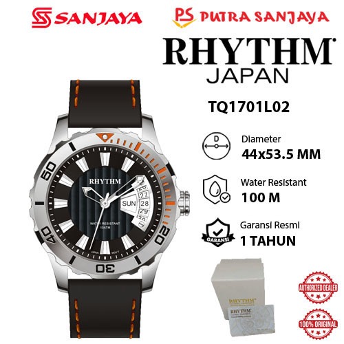 Jam Tangan Pria RHYTHM TQ1701L02 / TQ1701L03 Original Garansi Resmi 1  tahun Rubber Strap