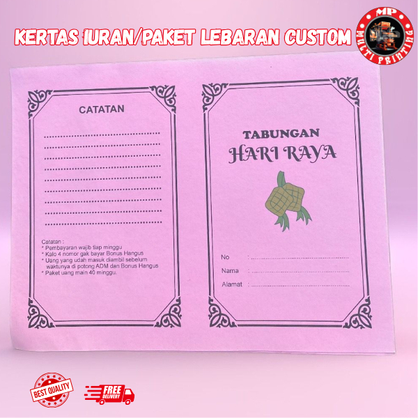 

Kertas Iuran/Paket Lebaran Costum (isi 100 lembar) Gratis Dsain Bebas Nama Sendiri MULTI PRINTING