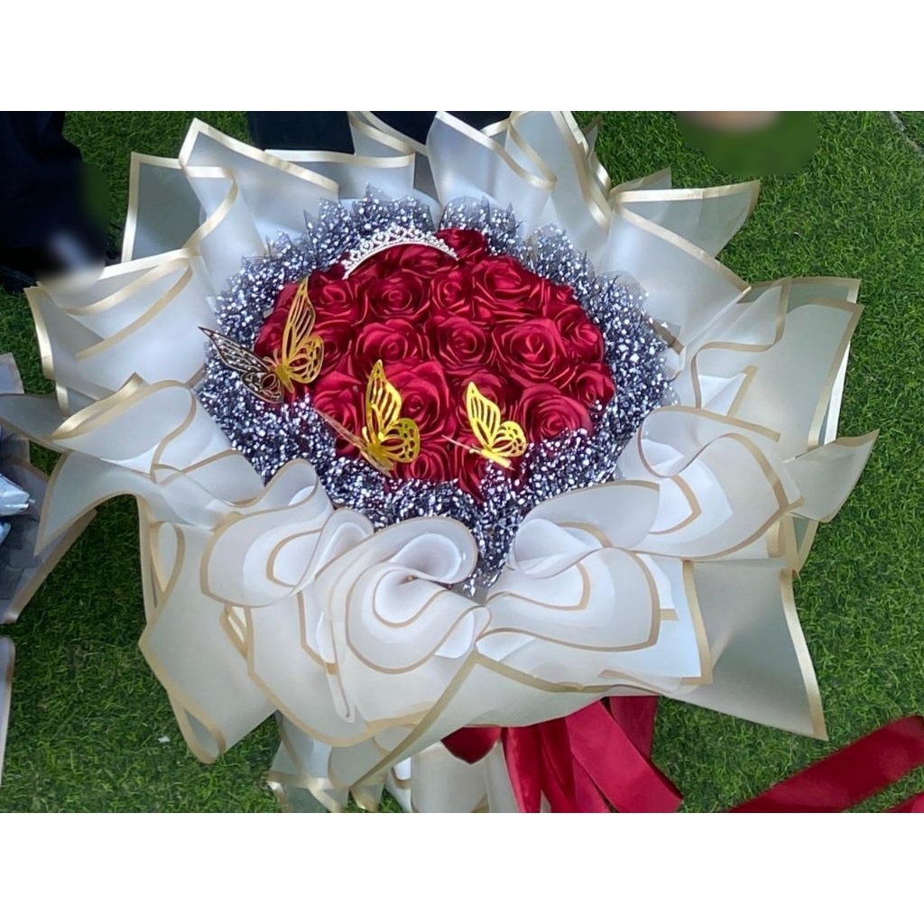 

Buket/Bouquet bunga pita satin (tanpa glitter) JUMBO