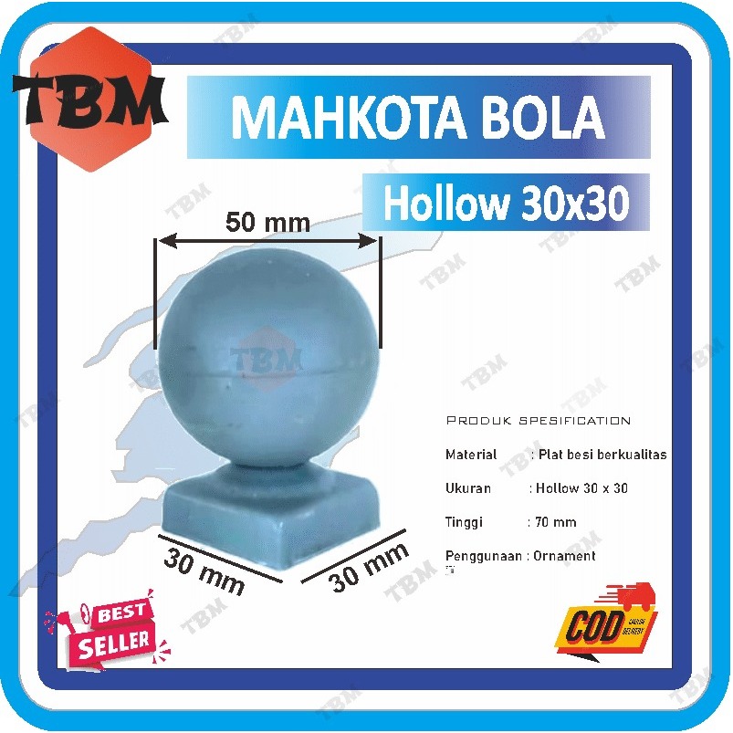 Mahkota bola pipa hollow 3x3 aksesoris ornamen pagar tiang kanopi railing tangga besi dop 30x30