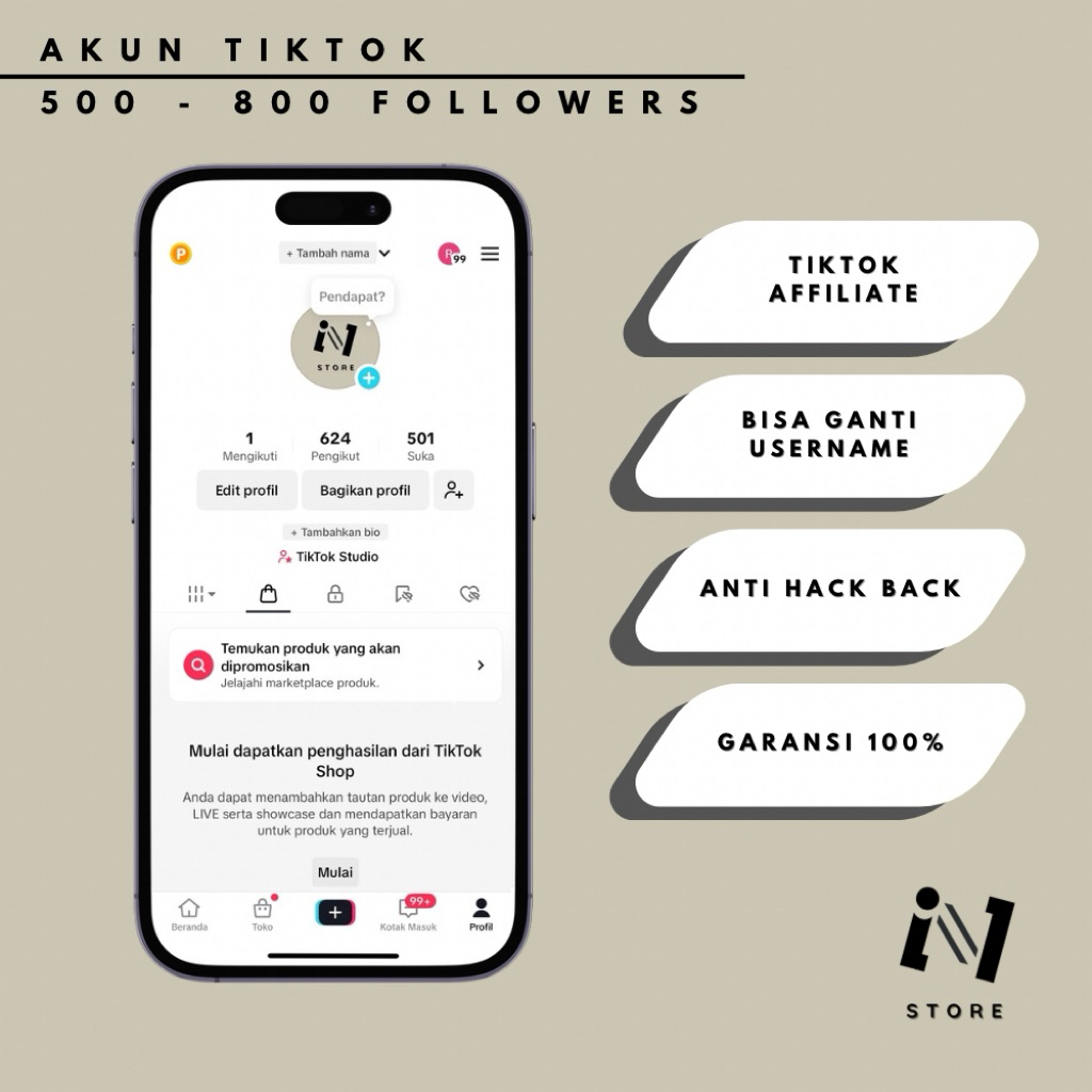AKUN TIKTOK AFFILIATE 500-800 FOLLOWERS TIKTOK SHOP FOR CREATOR/AFFILIATE