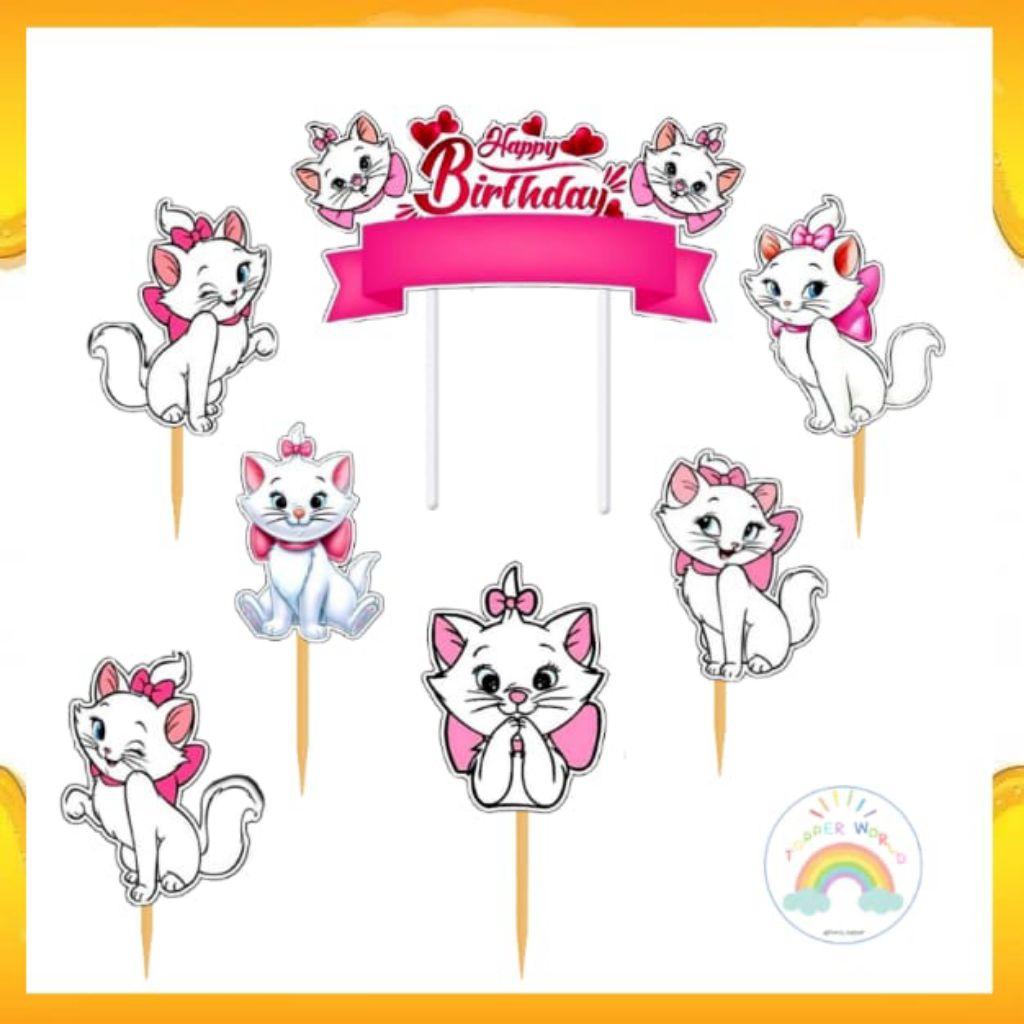 Topper Cat Marry/ Topper Cake Happy Birthday / Hiasan Kue Ulang tahun/Kue Tar/Hiasan Buket