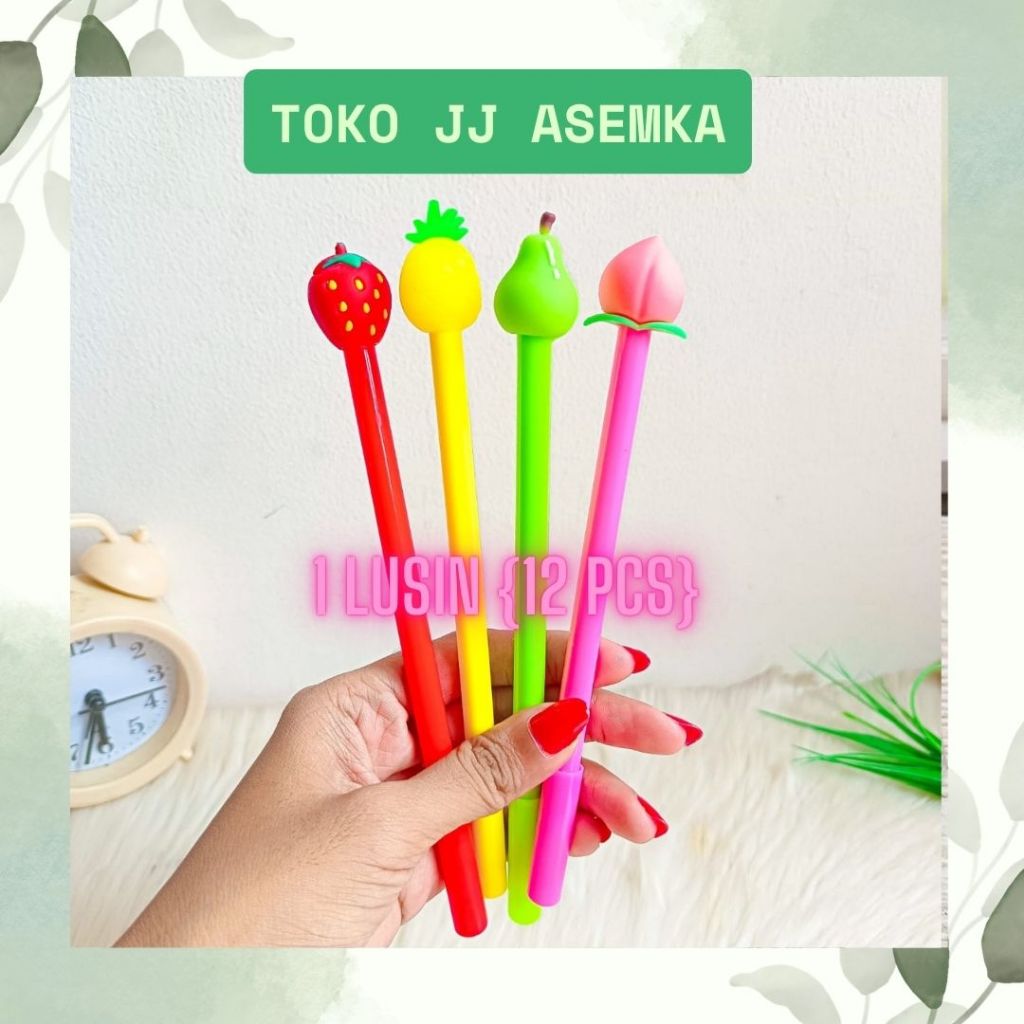 

12 PCS PULPEN GEL BUAH FRUIT LUCU UNIK KARAKTER ALAT TULIS SEKOLAH TERMURAH COD