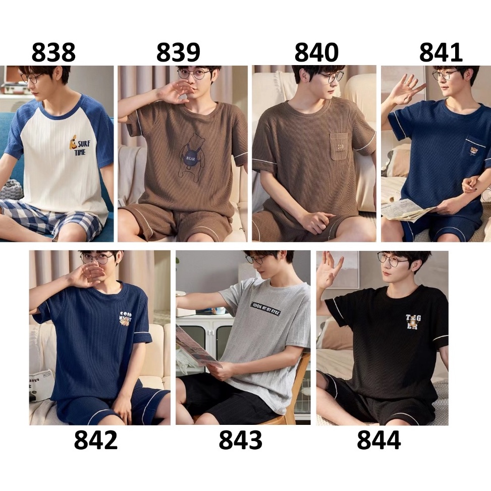KODE O82S Baju Tidur Pria Baju Santai Pria Lengan Pendek Celana Pendek Motif Kartun Menarik