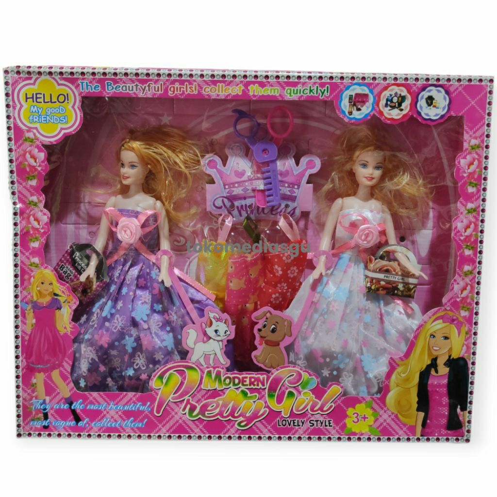 Barbie Set Princess Isi 2 Boneka + Baju