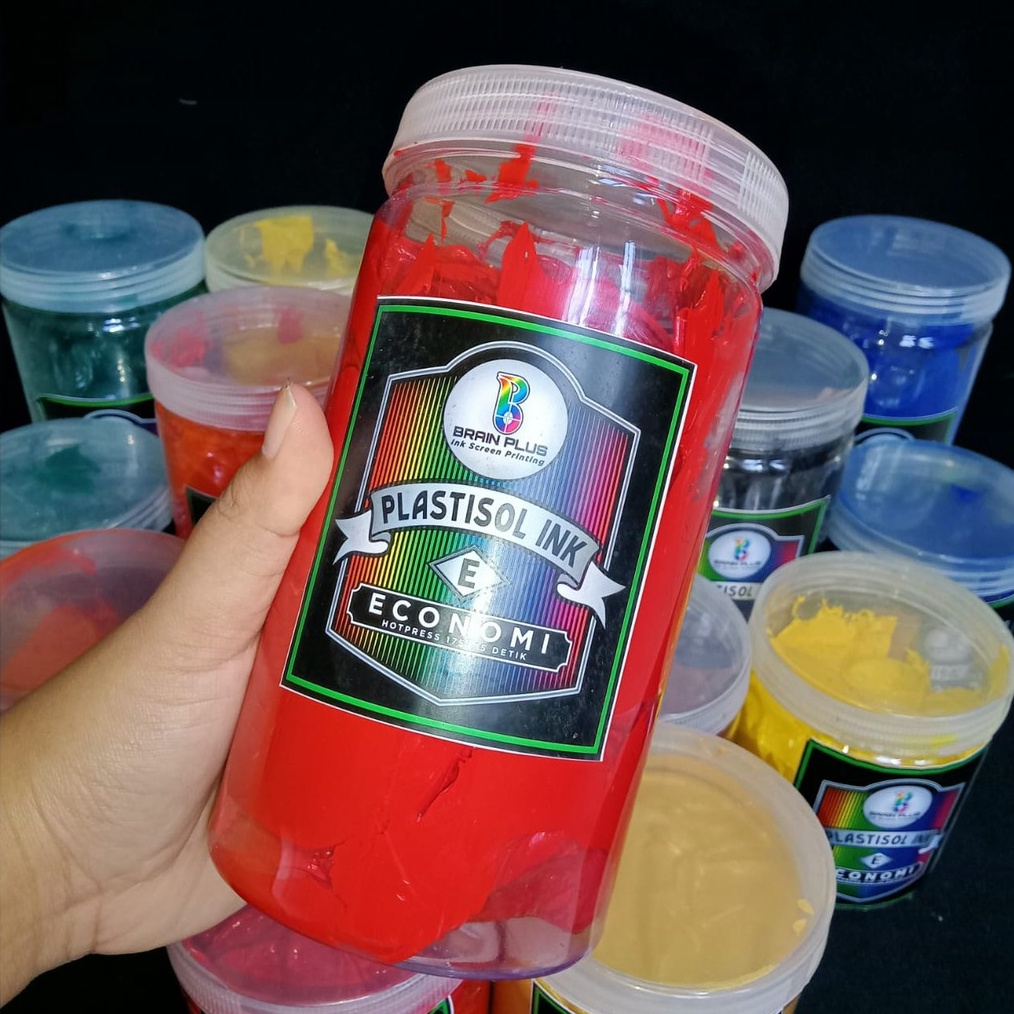 

KODE I76W Tinta Sablon PLASTISOL ECONOMY Brain Plus MERAH 1kg