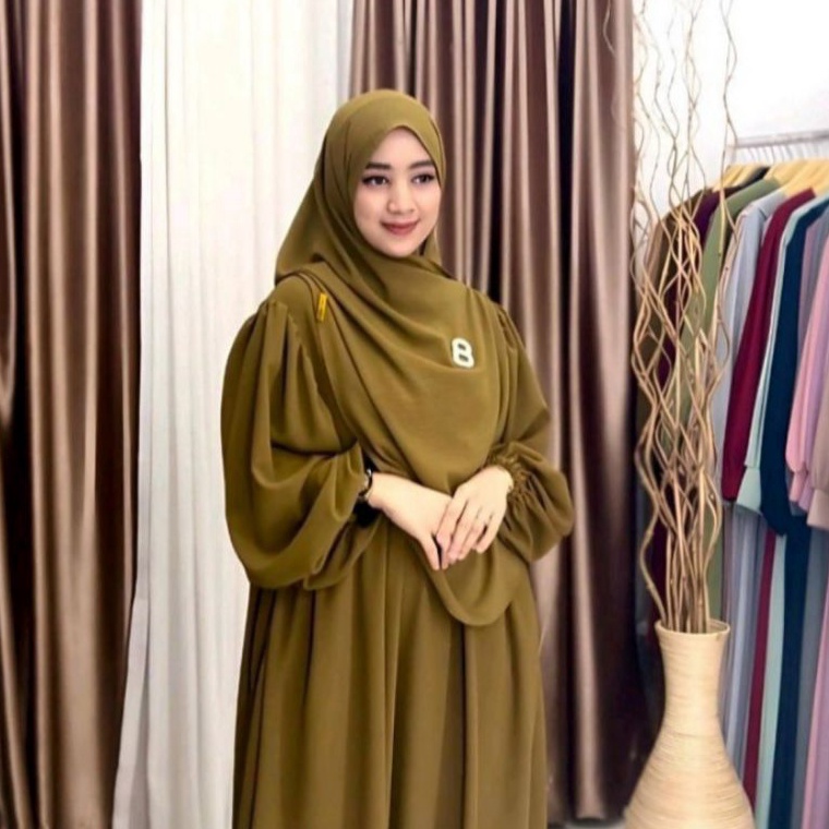 KODE V89X Gamis set hijab Luna syari pasmina oval cringkel airflow gamis lebaran 225 model gamis ter