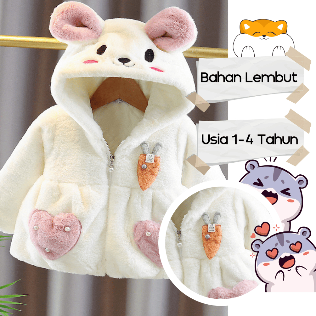 Jaket Bulu Anak Bayi Perempuan 1 2 3 4 5 Tahun Jaket Anak Bayi Balita Perempuan Import Hoodie Anak
