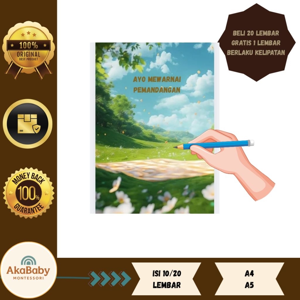 

Kertas Mewarnai Anak A4/A5 Isi 10/20 Lembar – Gambar Edukasi Lucu Tema Pemandangan.