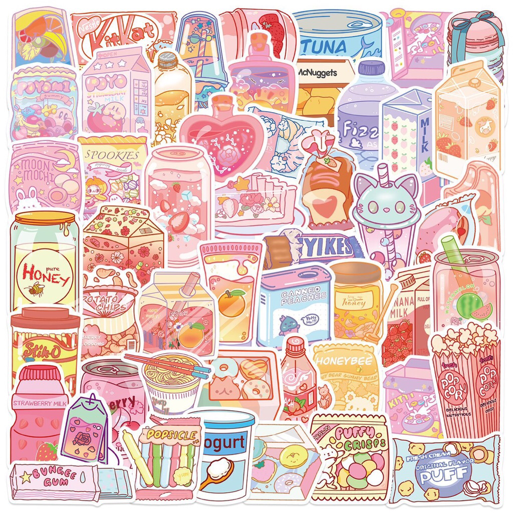 

STICKER ISI 50 PCS Vinyl Anti Air - Pastel Snack Sticker Deco Pack - Sticker Dekorasi - Sticker Lucu - Sticker Unik - Sticker Jepang