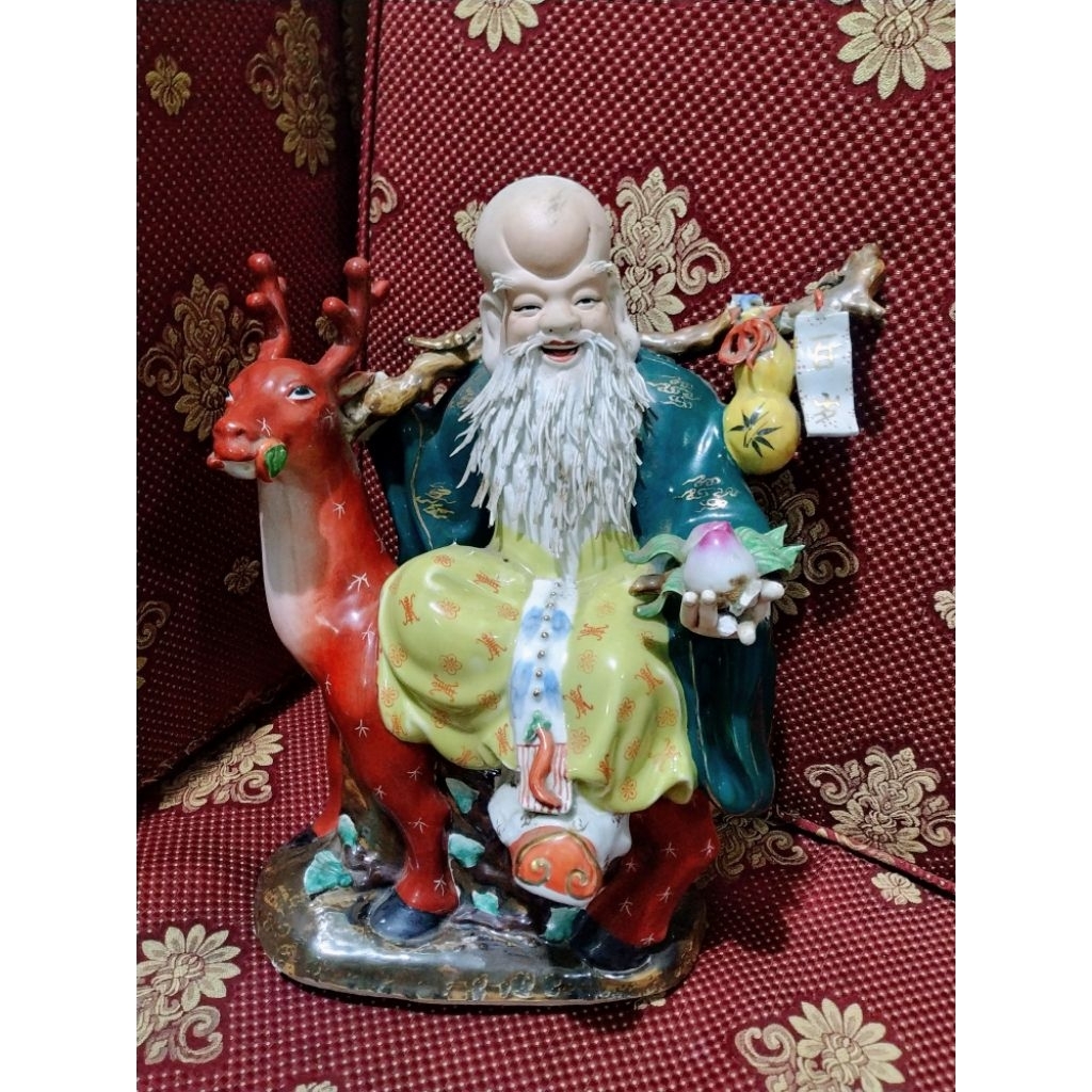 patung shou xing dewa panjang umur antik keramik tiongkok cina