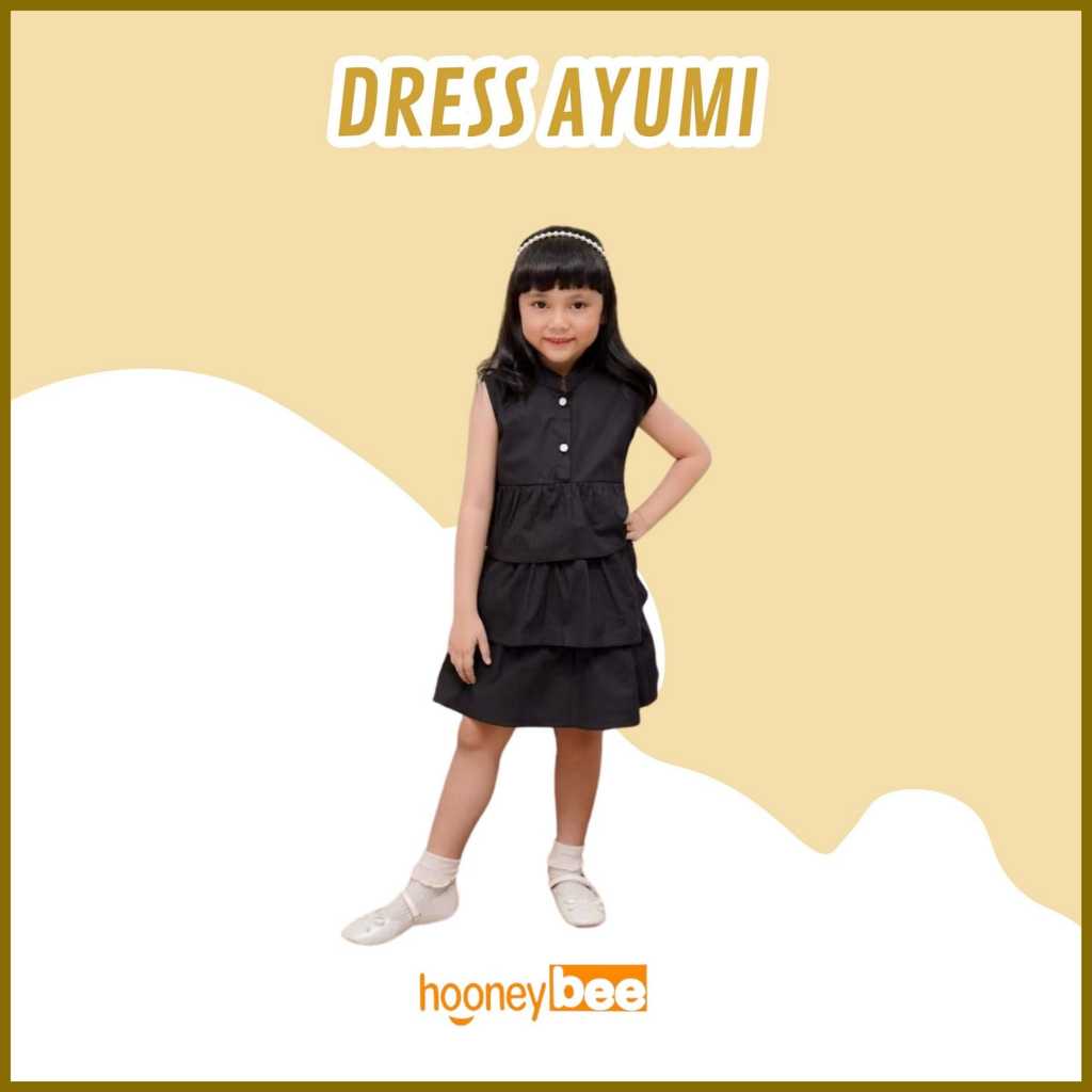 Dress Anak Ayumi Bahan Poplin Hooneybee Warna Hitam Size 1-5 Tahun