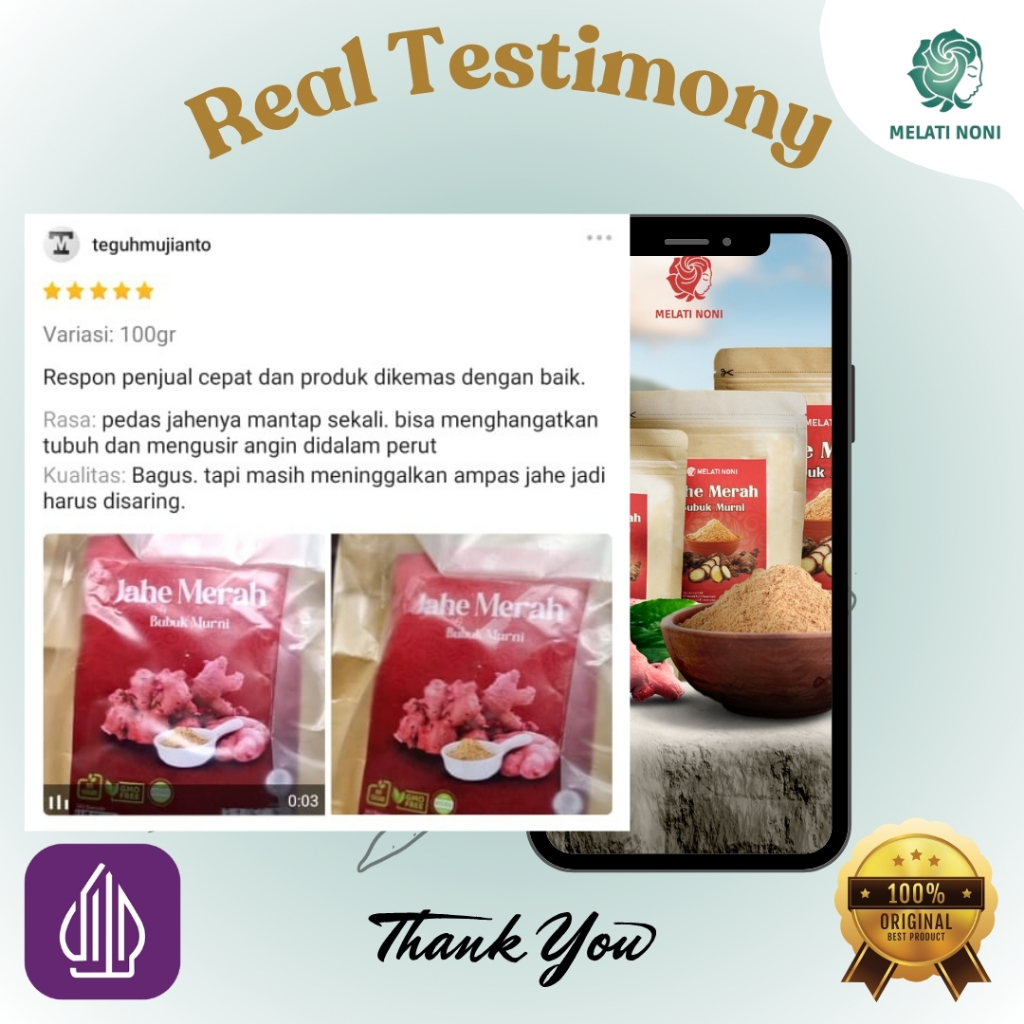 

NG Minuman Jahe Merah Bubuk 100% Murni Herbal Tanpa Campuran Gula Asli Melati Noni Orinal 1Kg