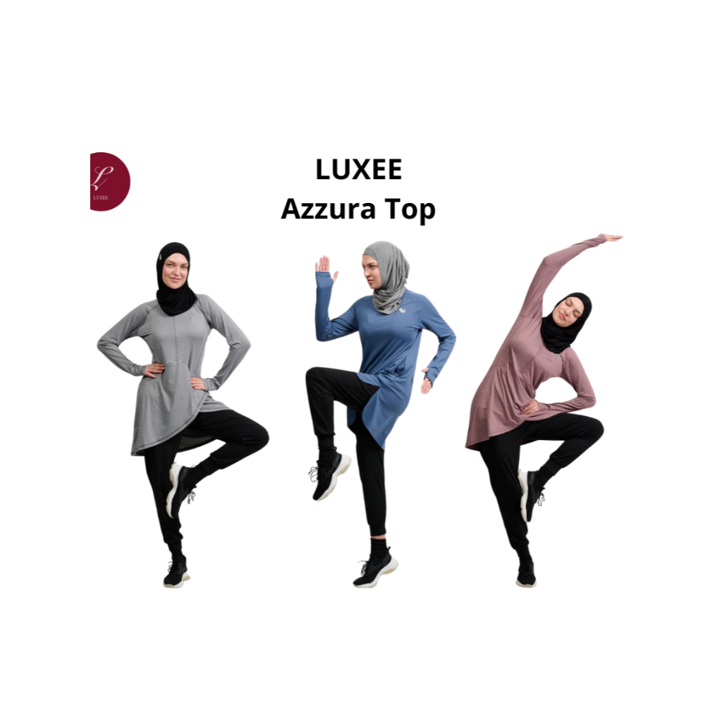 LUXEE-AZZURA TOP | Baju Tunik Olahraga Wanita Hijab Friendly | Dry Fit Nyaman Sopan