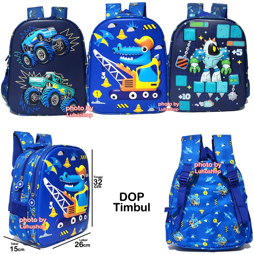 TAS ANAK SD/TK SEKOLAH TAS ANAK LAKI LAKI RANSEL TIMBUL SUPERHERO MOBIL CONTRACTOR ROBOT SONIC