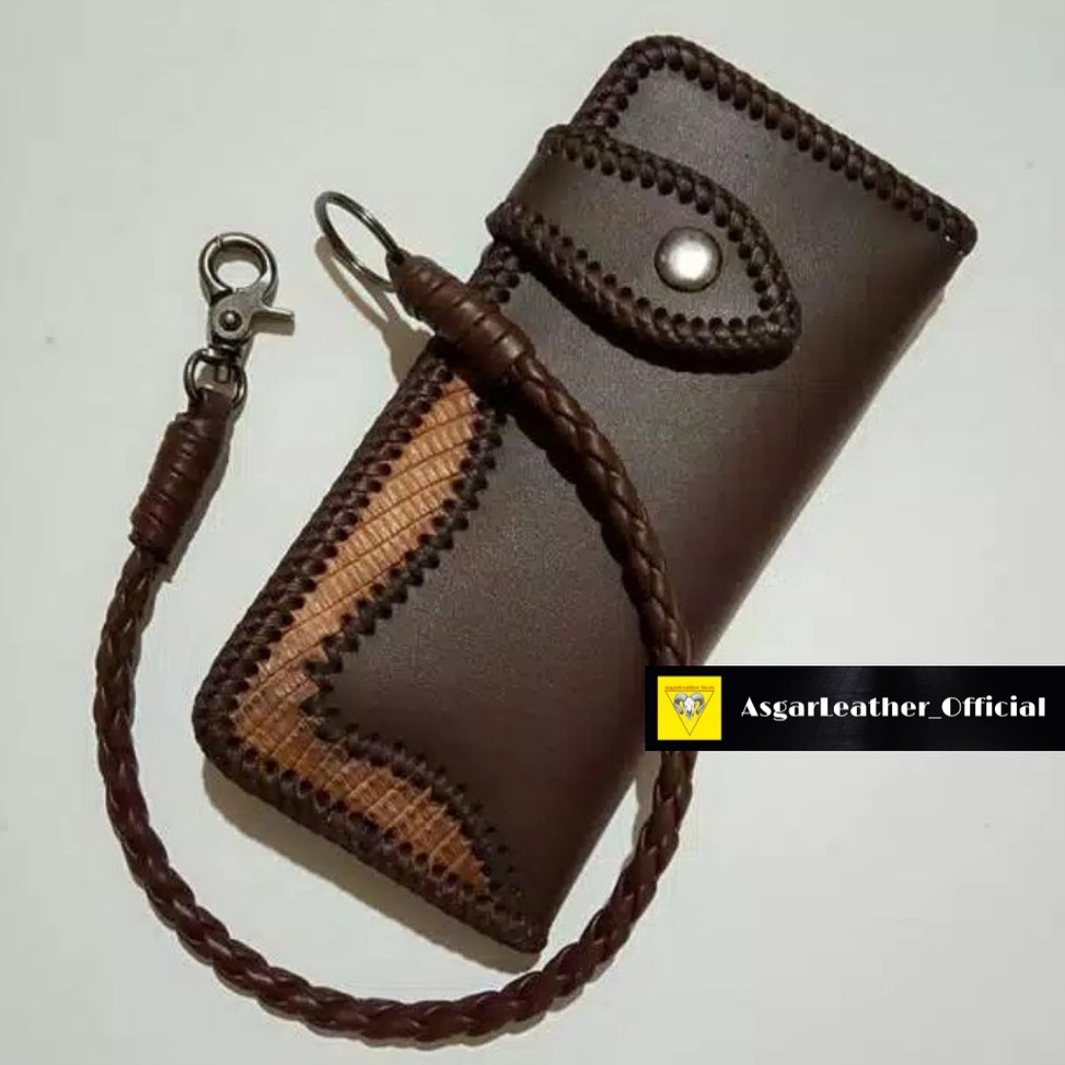 KODE D34B Dompet Kulit Panjang Pria Dompet Bikers Dompet Panjang Tali Anyam handmade