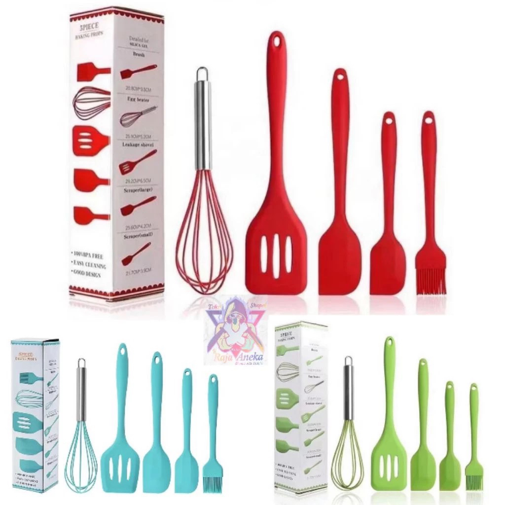 SPATULA SET ALAT MASAK 5 IN 1 SUTIL SCRAP KOCOKAN SILICON / ALAT MASAK SET