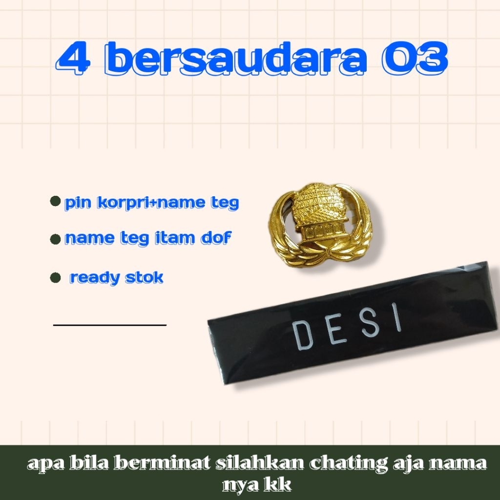 

nametag ready stok hitam doff+pin korpri