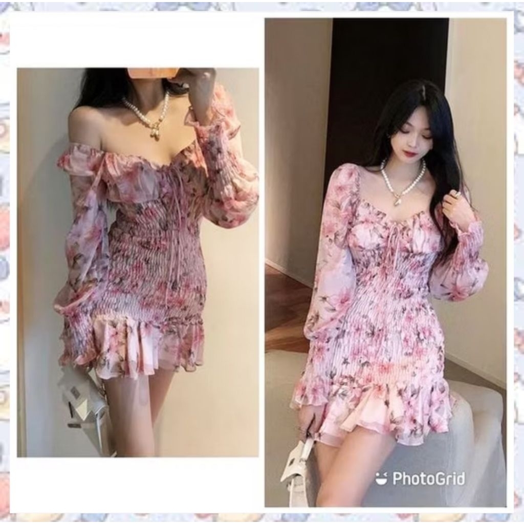 Korean style mini pink pretty dress