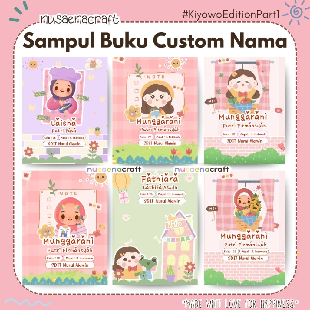 

nusaena craft - Sampul Buku Custom Nama NEW DESIGN FULL COLOR isi 10 #KiyowoEdition1
