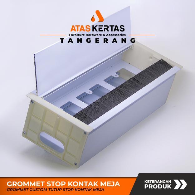 Box Stop Kontak Meja Tanam Cover Gromet Tutup Colokan Meja Meeting Aluminium Putih