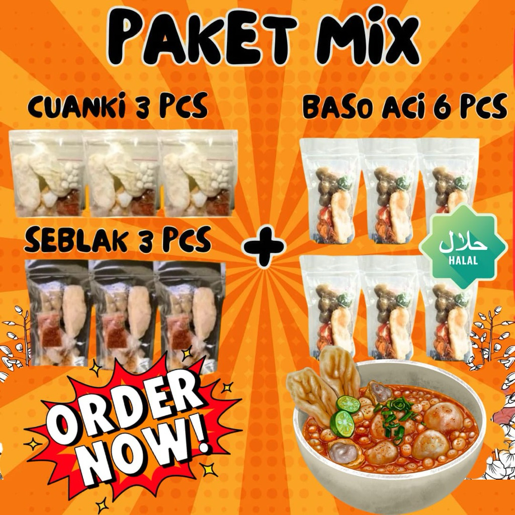 

Paket MIX 3pcs CUANKI 3pcs SEBLAK 6 BASO ACI