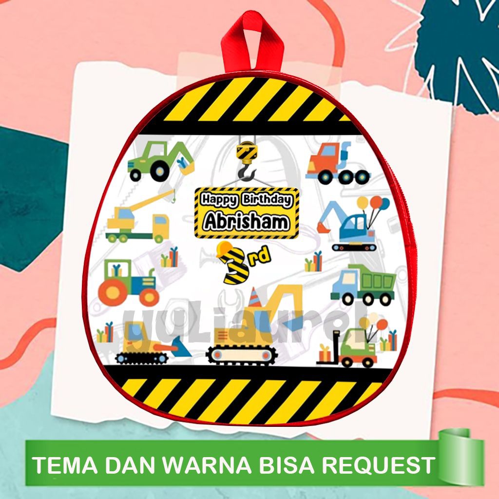 Tas ultah excavator cute/Tas  ulang tahun excavator