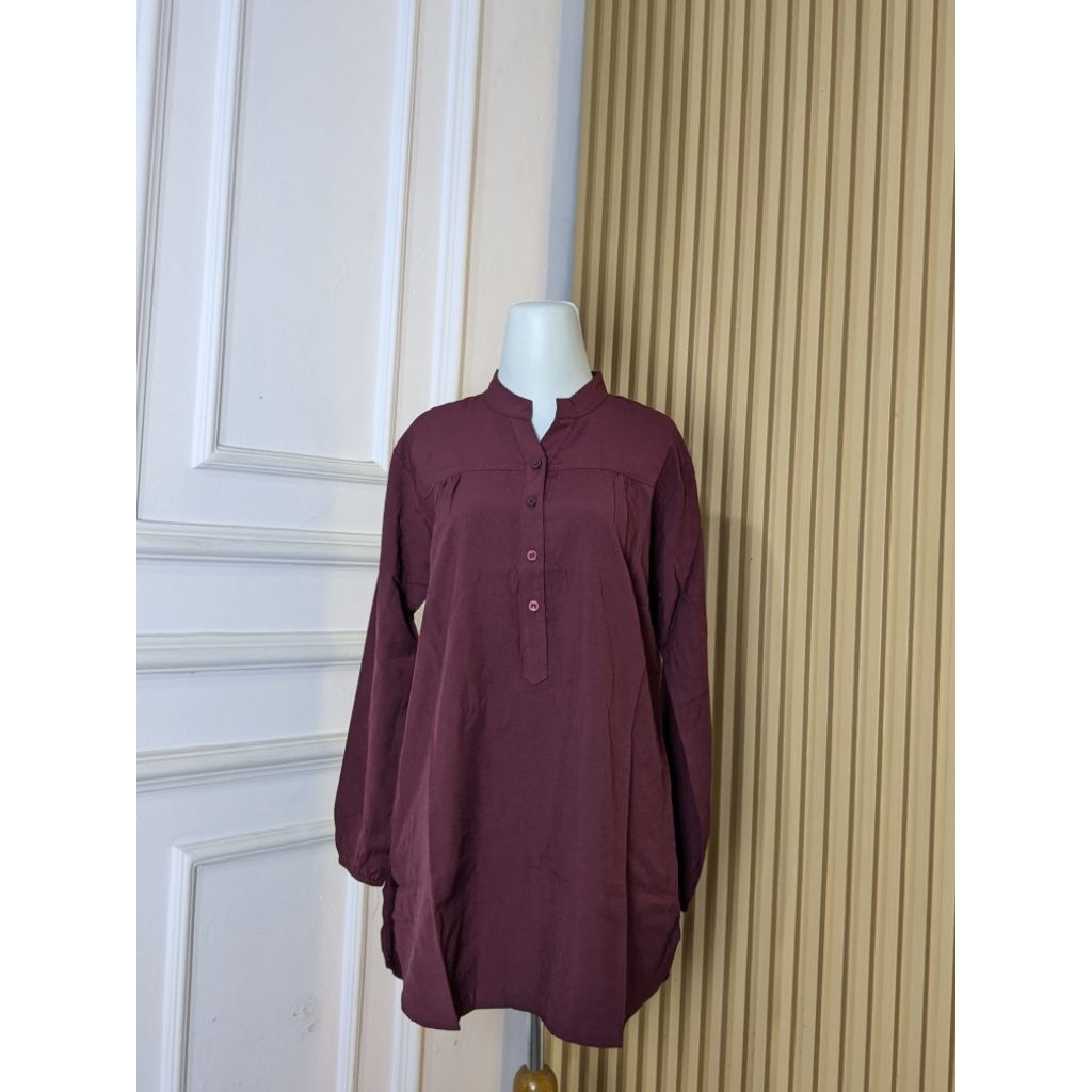 Blus Atasan Wanita Blouse Katun Viscose Kemeja Wanita Maroon | Kemeja Lengan Panjang Warna Merah Mar