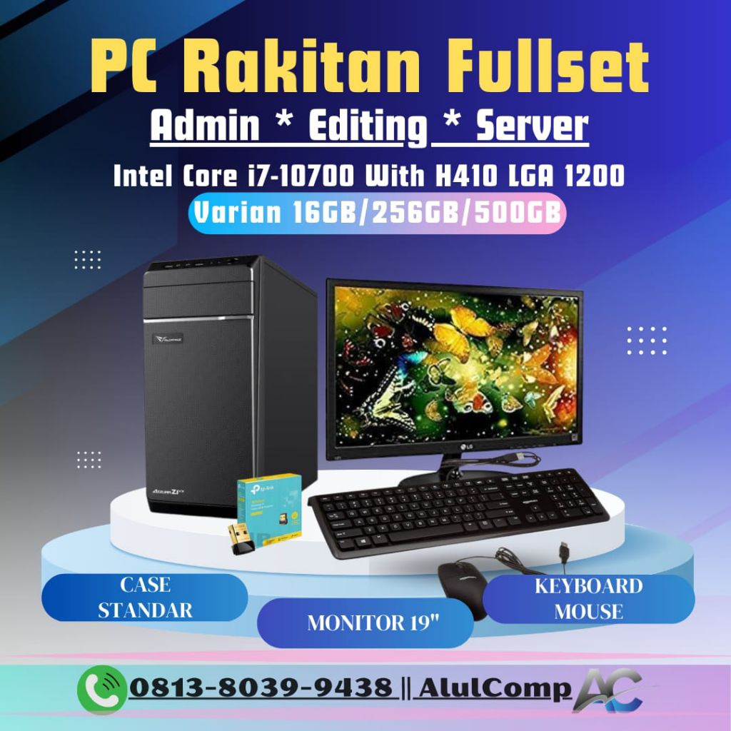 PC Rakitan Fullset Server Editing Admin olshop intel core i7-10700 Ram Ddr4 16GB SSD 256GB HDD 500GB