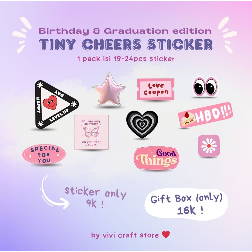

Tiny Cheers Sticker Pack – Sticker Lucu Birthday & Graduation | 1 Sheet Sticker Gemes