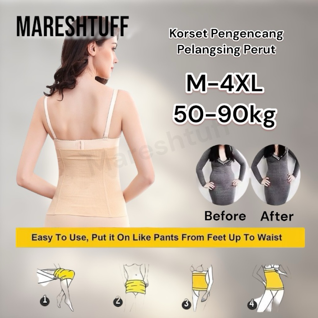 Mareshtuff Korset Pelangsing Perut Pengecil Pinggang Korset Tinggi Stagen Perut Buncit Slimming