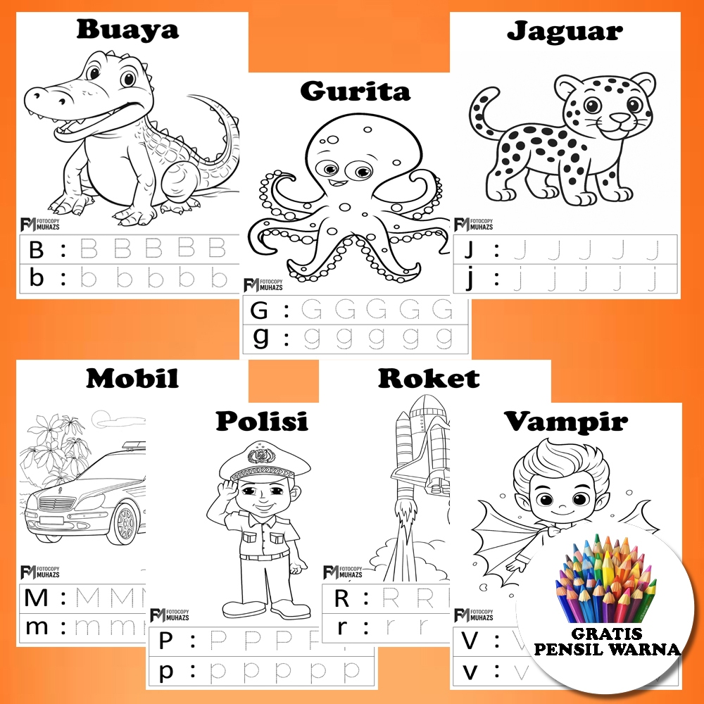 

Kertas Gambar Mewarnai anak Bonus Pensil Warna isi 50 Lembar A4 /A5