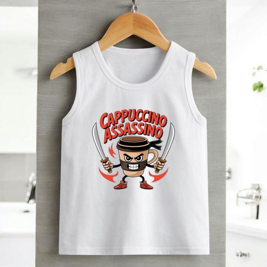 Kaos singlet/dalaman anak unisek cappuccino assassino usia 2-9 tahun baju anak cewek cowok