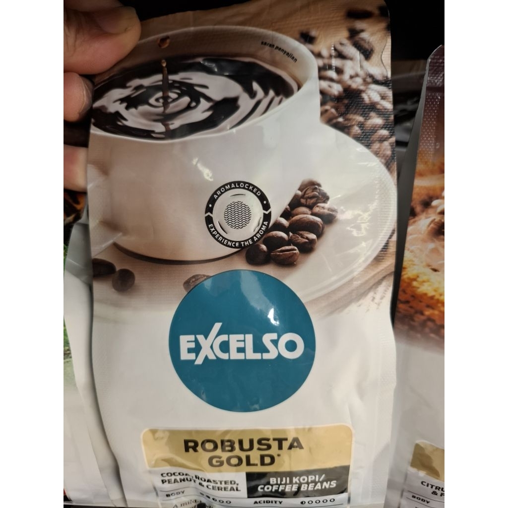 

Excelso Robusta Gold Biji 200gr exp 8 mei 2026