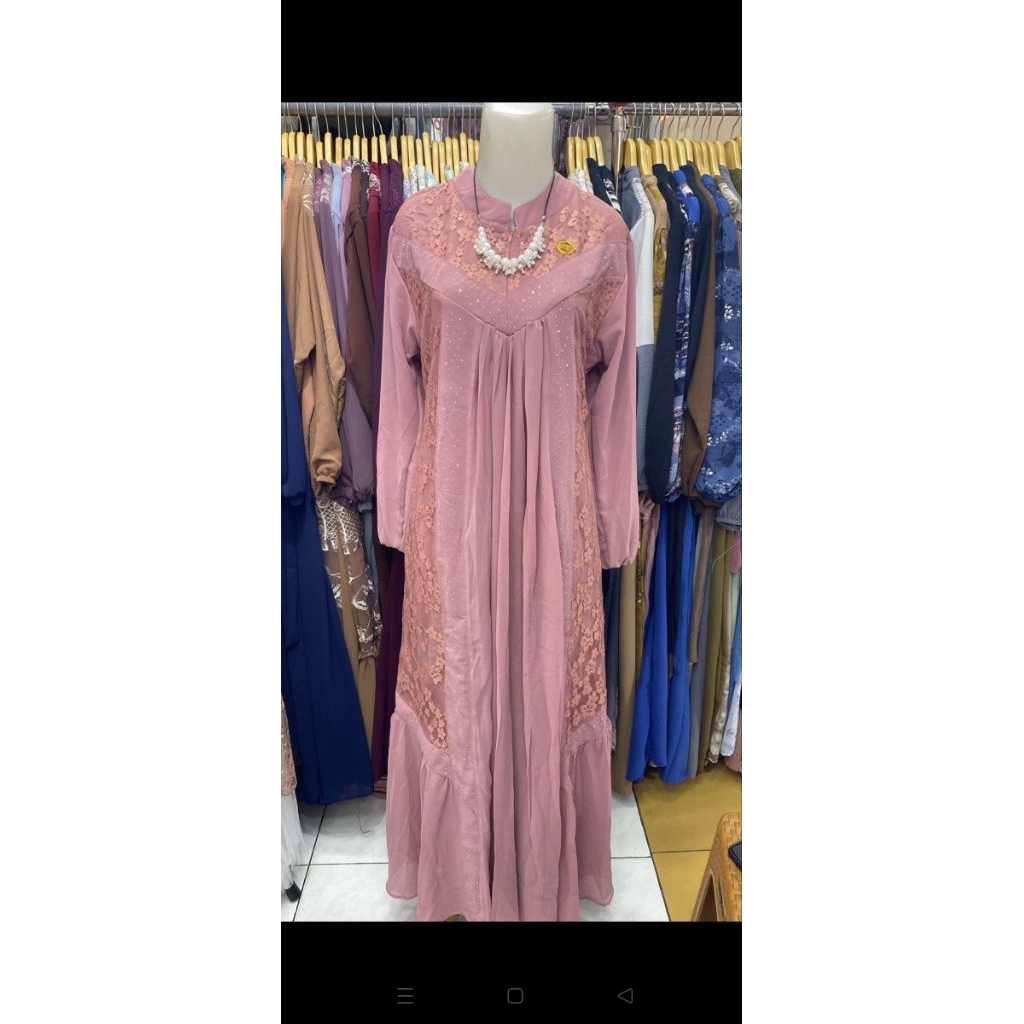 Gamis brokat syar’i Gamis brokat kombinasi polos Gamis pesta brokat Gamis bordir modern Gamis brukat