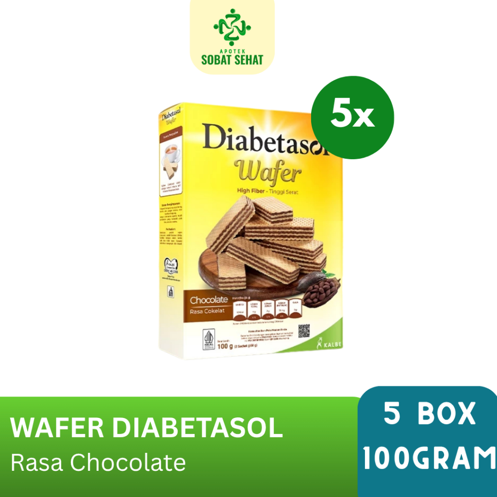 

[LEBIH HEMAT] 5 BOX Diabetasol Wafer Chocolate 2x50g Tinggi Serat