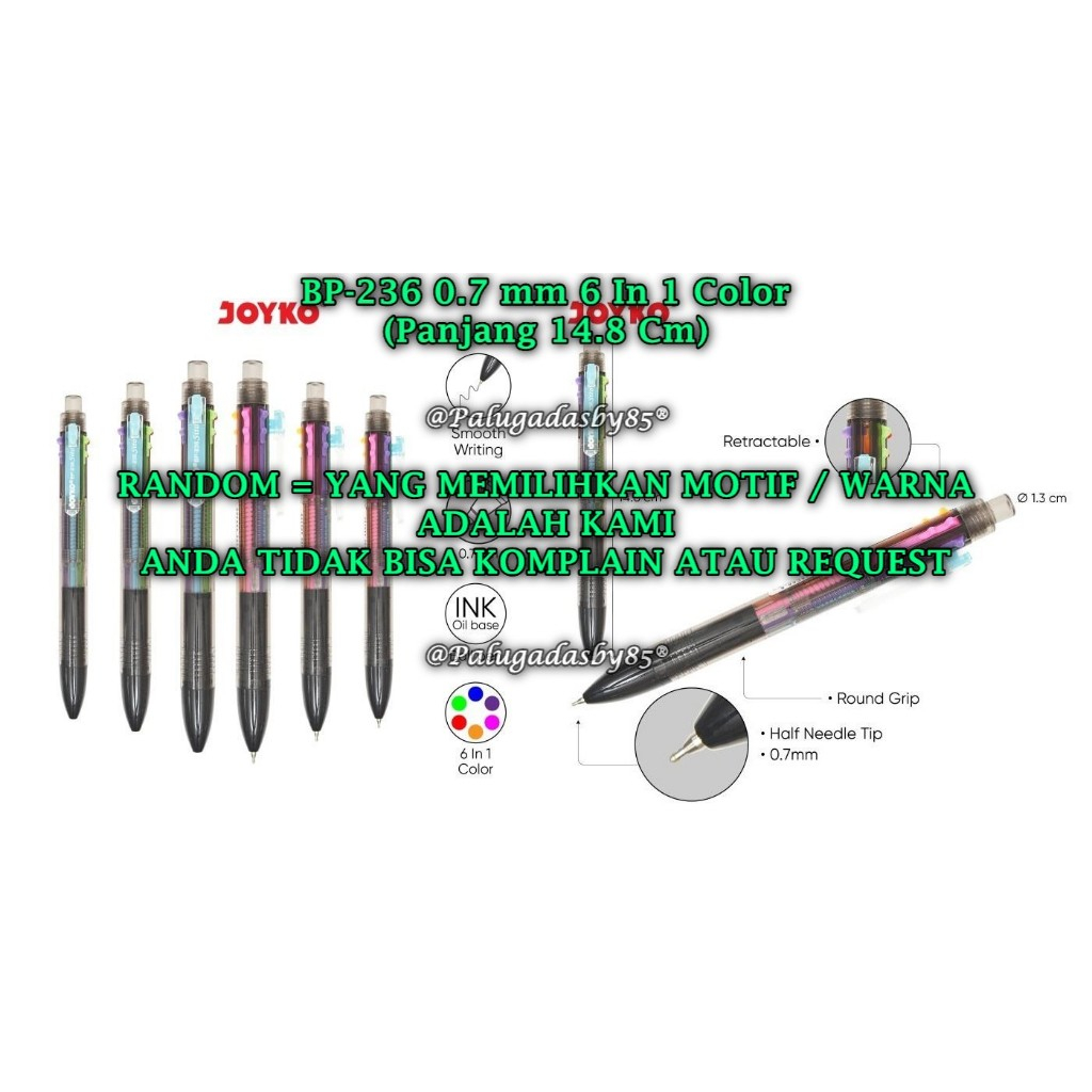

(1 Biji) GROSIR Bolpen JOYKO BP-236 Sito 0.7 mm 6 Warna / Ball Pen Pulpen Pena Joyko BP-236 (1 Biji)
