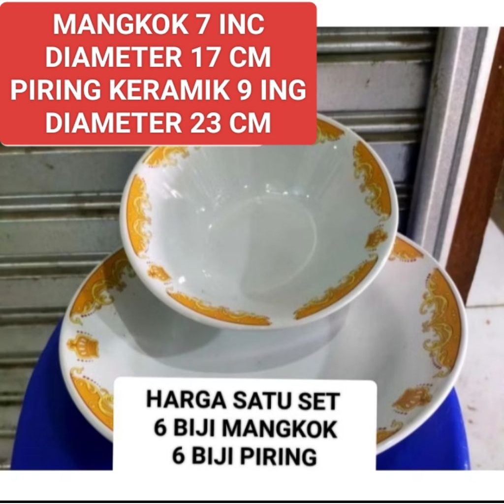 PIRING MAKAN KERAMIK MAHKOTA MANGKOK KERAMIK MAHKOTA (HARGA 1 PAKET) MOTIF KEMBANG MAHKOTA