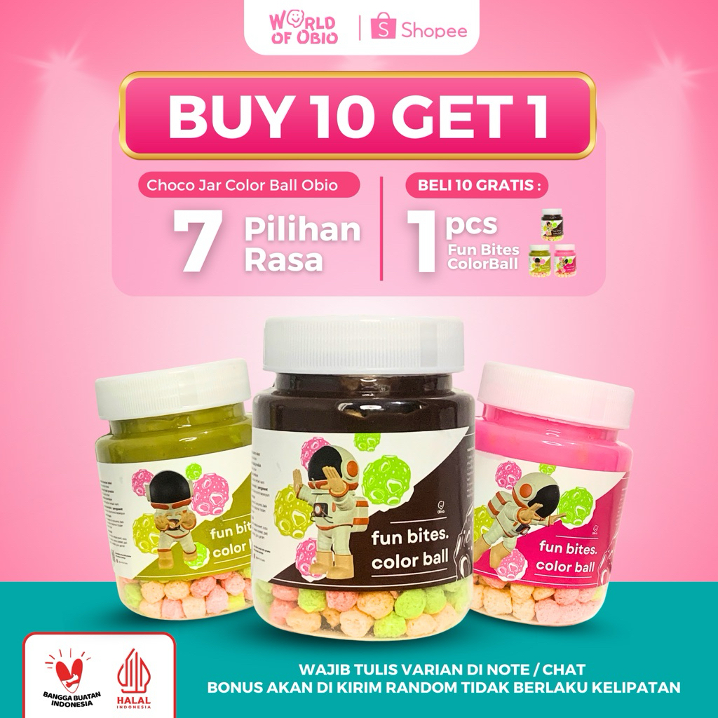

PAKET BELI 10 GRATIS 1 [CB1S] - BUY 10 GET 1 FREE Choco Jar COLOR BALL - Bonus RANDOM Cemilan Topping Coklat Leleh