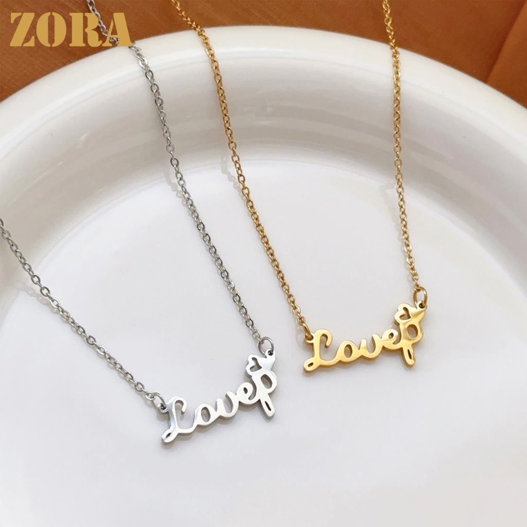 ZORA Aksesoris Fashion Jewelry Kalung Liontin Huruf Wanita Bekarat Kalung Titanium Anti Karat Lapis 