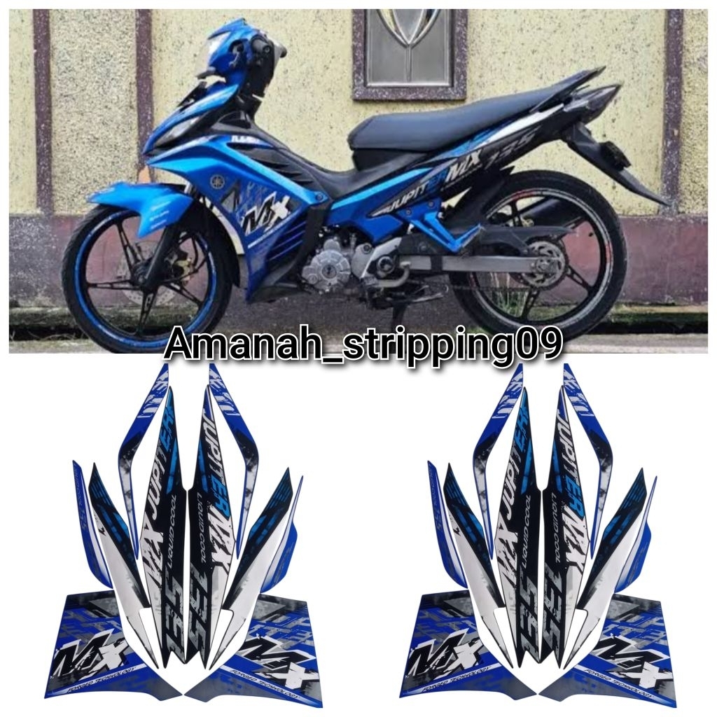 Set stiker striping standart motor Jupiter mx 135 new tahun 2014/2015 warna hitam biru - body polet 