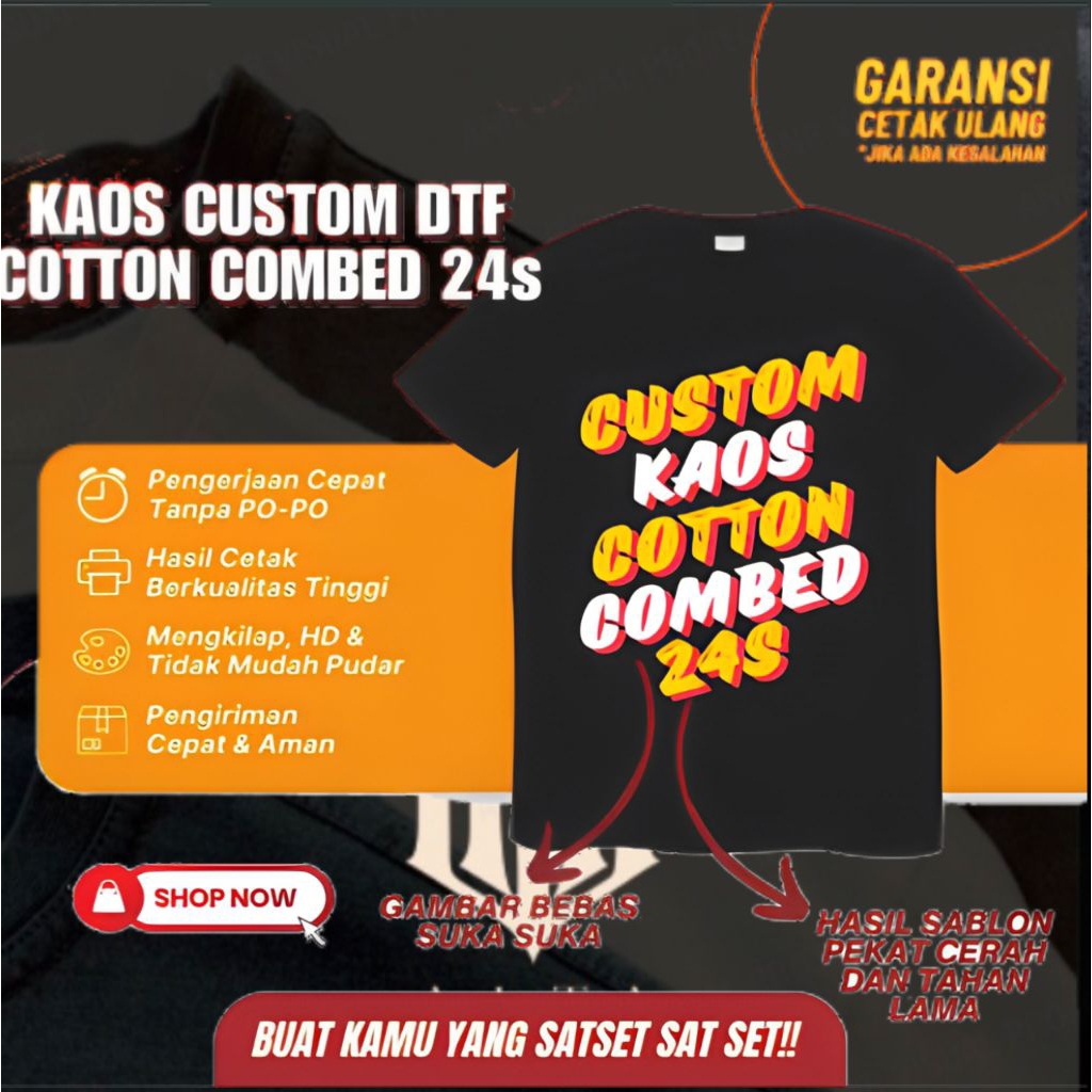 custom kaos satuan dtf combed 24s