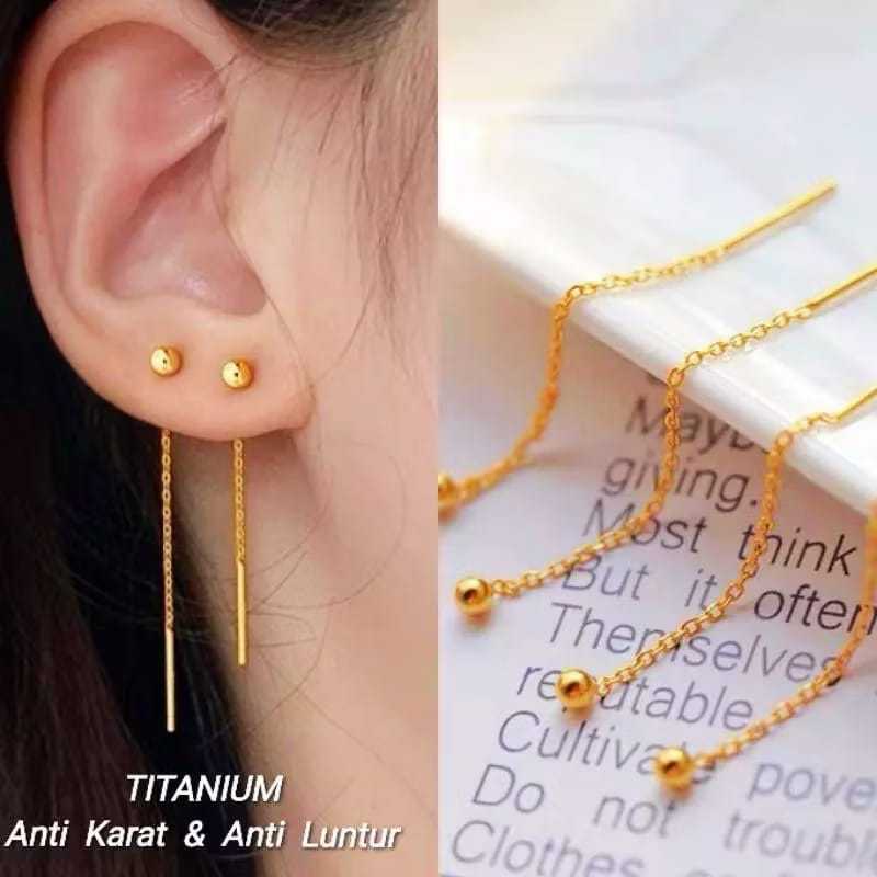 Anting Panjang Anting Bulat Anting Emas Anting Wanita Anti Karat Anti LunturAnting Korea Style